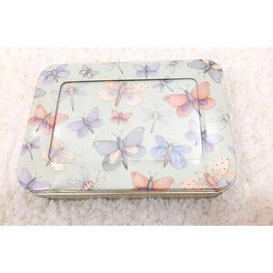 Debbie Mumm Butterfly Tin Pastel Rectangle Storage Cottage Whimsy Nature Feminin